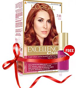 L’Oreal Paris Excellence 7.44 Pepper Red + FREE Color Riche Nail Color